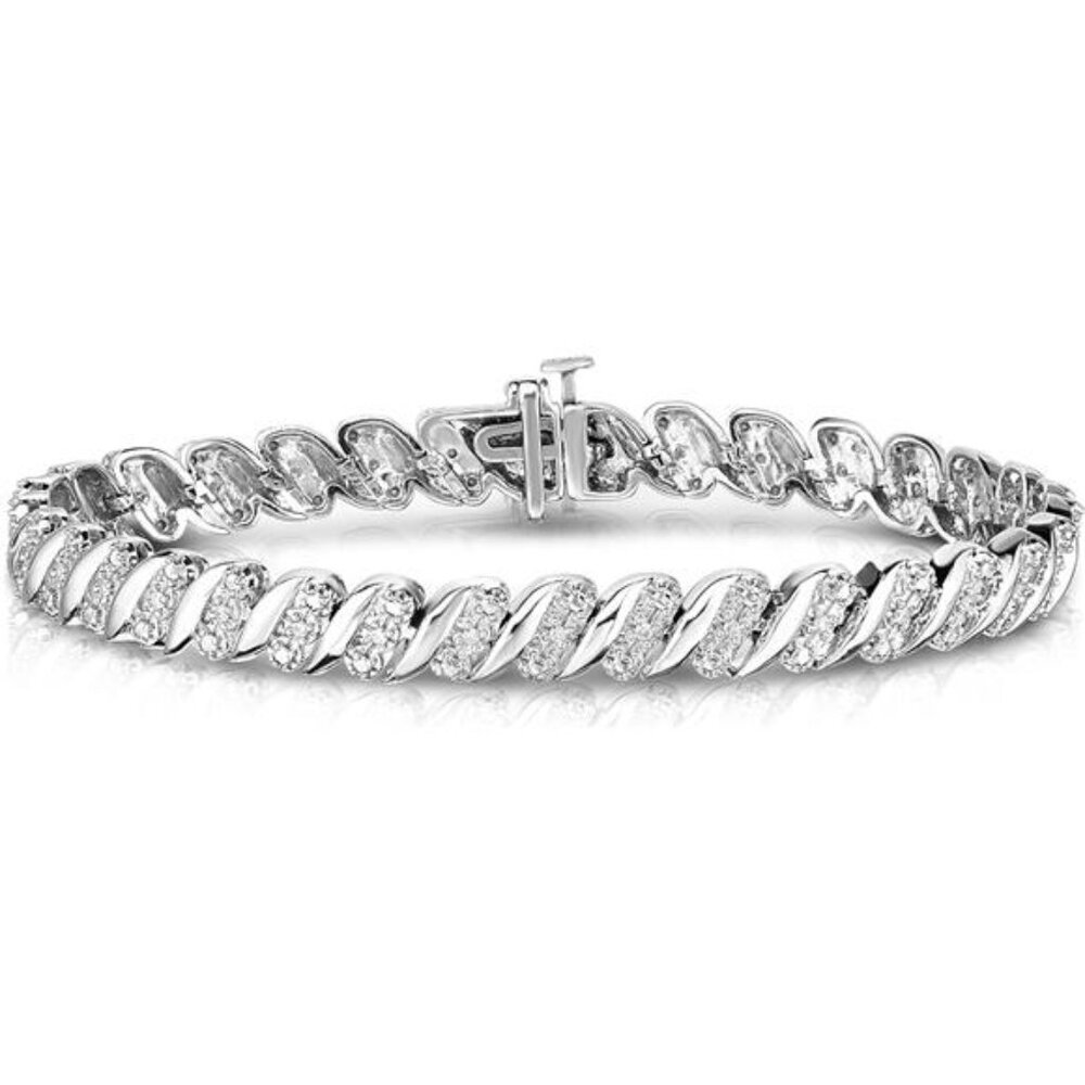Wave Link Diamond Tennis Bracelet for Women in 925 Sterling Silver Color